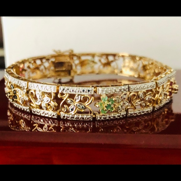 Jewelry - 14k gold over  sapphire, emerald & ruby bracelet